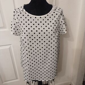 Lane Bryant Black and White Polka Dot Short Sleeve Top